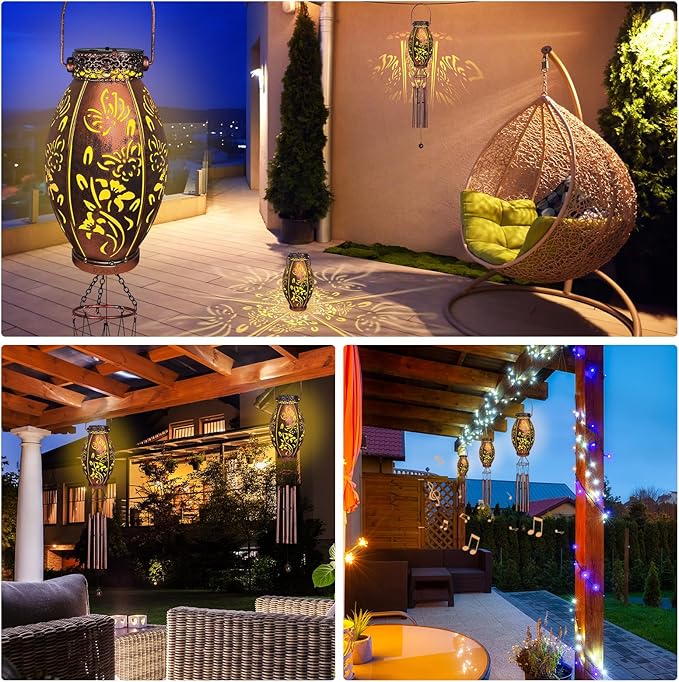 Wind Chimes for Outside 37" Butterfly Solar Wind Chimes Outdoor Gifts for Mom, Hanging Solar Lanterns Lights Wind Chime for Garden Patio Yard, Christmas WindChimes Outdoors Gifts for Women Grandma