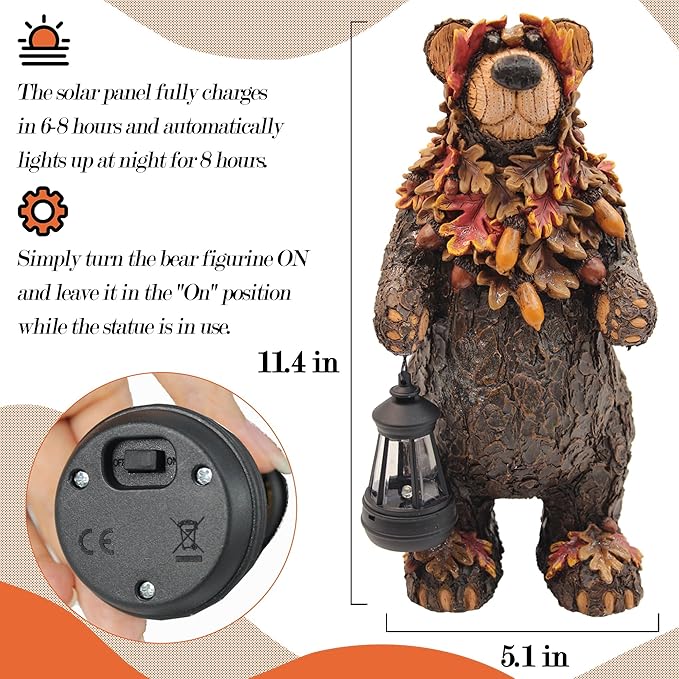 YMXYJM Solar Garden Statue Bear Figurine, Garden Art Outdoor Statues with Solar Lantern, Loving Bear for Patio, Balcony, Yard, Lawn, Unique Housewarming Gifts