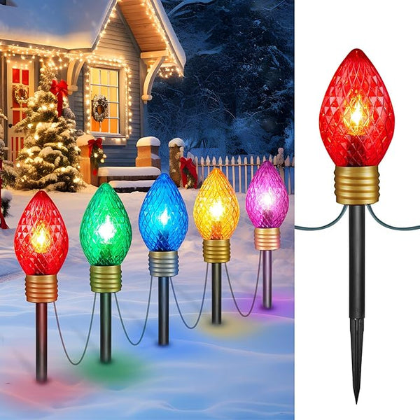 Moonflor Strawberry Jumbo C9 Christmas Pathway Lights Outdoor - 8.5 Feet 5 LED C9 Christma Lights,C7 Light Covered Jumbo Multicolor Christmas Light Outdoor Decorations for Lawn Holiday Outside Yard