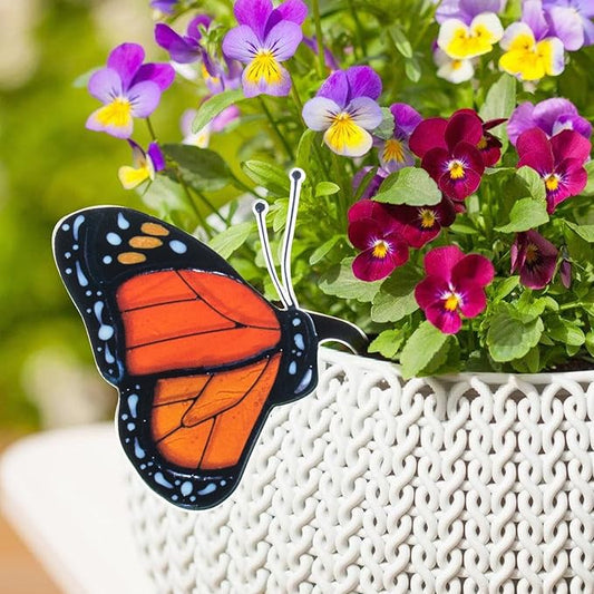 Monarch Butterfly Decorations for Pots, Acrylic Suncatcher Flower Pot Decoration Colorful Butterfly Garden Yard Decor for Spring Home Indoor Outdoor Decor Village Style, Gifts for Women