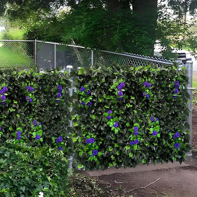 Dense Flowering Ivy Privacy Screen- Realistic Faux Foliage on Expandable Willow Fence for Outdoor, Patio, Balcony Cover & Decorative Shade Panel, UV Protected
