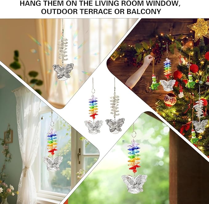 Crystal Sun Catchers Indoor Window Colorful & Clear Butterfly Faceted Wind Chime with Rainbow Refractions(Clear)