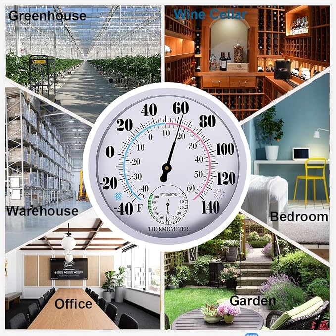Indoor Outdoor Thermometer Hygrometer - Waterproof Hanging Wall Thermometer Decorative Outdoor Thermometer Large Numbers, No Battery Needed Outdoor Thermometers for Patio