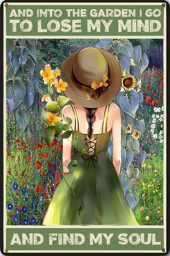 Enter The Garden Metal Sign:Women's Garden Gift for Yard For Outside Outdoor Sians Gardening Gifts 12" x 8"