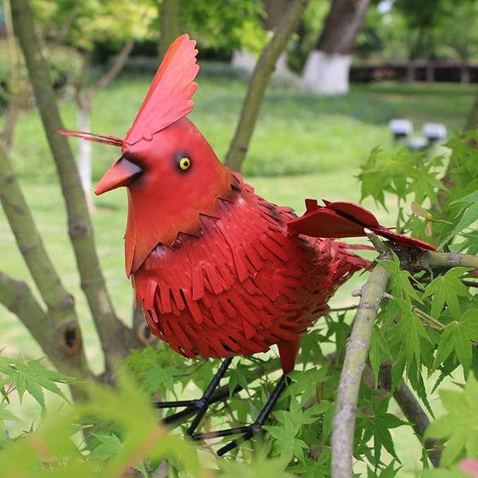 Cardinal Garden Decor Metal Yard Art Gifts Garden Sculptures Statues Large Red Bird Outdoor Decor,Gifts