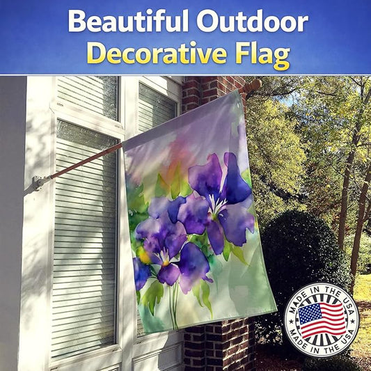 Caroline's Treasures New Jersey Violet in Watercolor House Flag Large Porch Sleeve Pole Decorative Outside Yard Banner Artwork Wall Hanging, Polyester, House Size, Multicolor