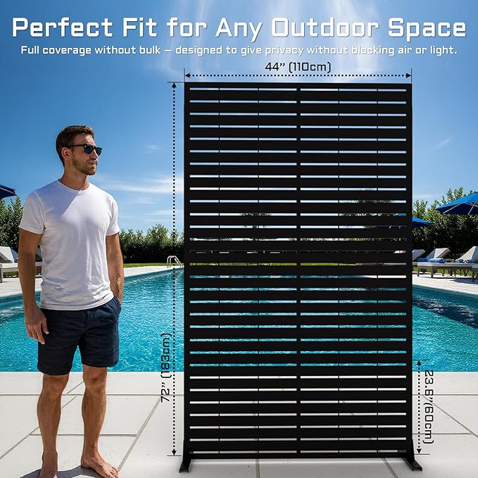 72" H Metal Outdoor Privacy Screen โ Freestanding Rustproof Louvered Fence Panel for Patio, Garden, Balcony, AC Unit Cover, Trash Can, Modern Decorative Divider