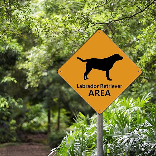 Labrador Retriever Crossing Sign Caution Labrador RetrieverDog Xing Sign Street Sign Wildlife Novelty Road Fence Wall Decor Warning Metal Tin Sign For Indoor Outdoor 10x10in
