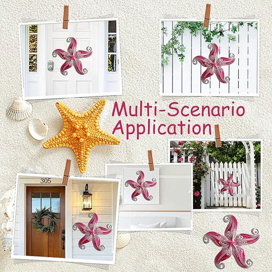 POXOHO Starfish Garden Decorations Outdoor, Starfish Wall Decor Art for Fence Patio Yard, 12" Hanging Glass Sculpture, Outdoor Wall Art Ocean Gifts for Women & Men (Pink)