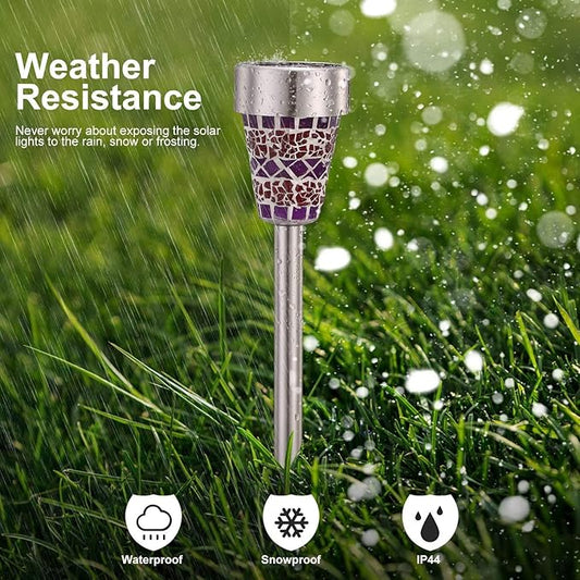 6-Pack Solar Mosaic Border Lawn Garden Lights, LED Mosaic Stake Lights Pathway Landscape Lighting for Patio Walkway Driveway Outdoor Christmas Garden Home Decoration (Multicolor)