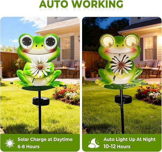 esgarden LEDs Dynamic Eyes Solar Stake Lights for Garden Frog Garden Gifts Metal Warm White Stakes Lights for Lawn Ornaments, Yard Art, Pathway, Patio Decorations Gift for Mom Dad Grandma