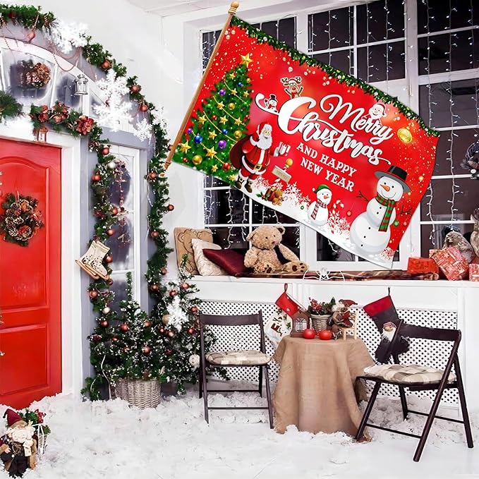 Christmas Flags 3x5 Outdoor Double Sided Merry Christmas Vacation Decorations New Year Yard Flags for Outside Xmas Santa Claus Snowman Holiday House Banner Decor
