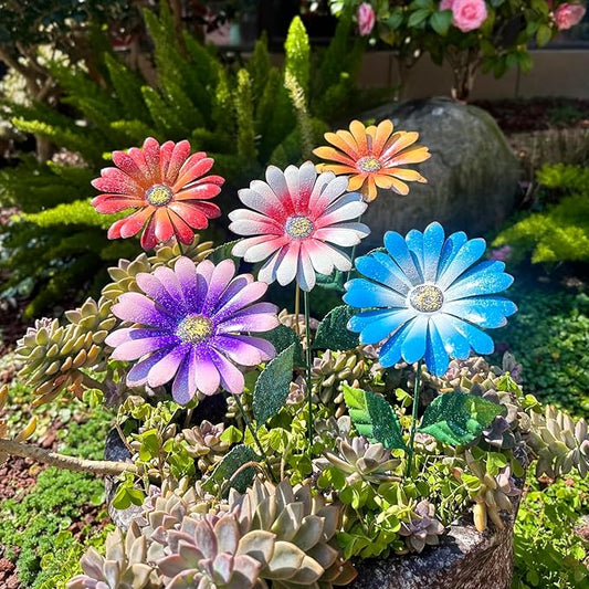 5Pack Metal Flowers for Outside,16.5 Inch Metal Flowers Decorative Garden Stakes for Spring Decor, Shaking Head Yard Art Garden Decorations for Outdoor Lawn Porch Pathway