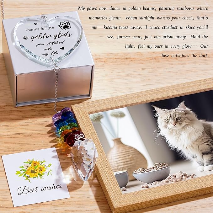 Dog Memorial Gifts for Loss of Dog, Pet Memorial Suncatcher, Pet Sympathy Gifts, Heart Shaped Suncatcher with Personalized Words, Remembrance Bereavement Gift for Loss of Dogs Cats