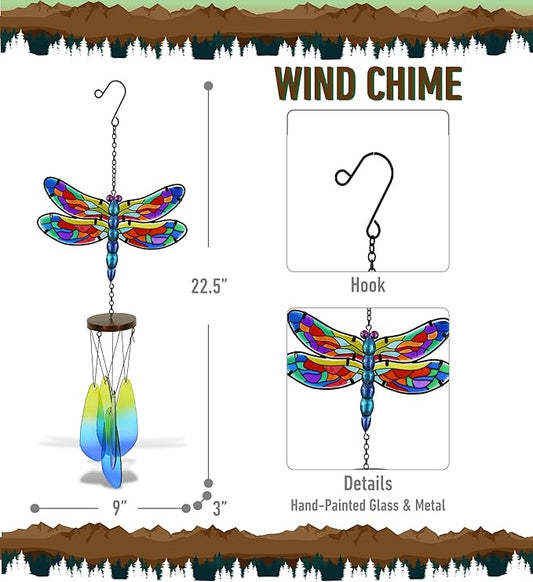CoTa Global Summer Dragonfly Wind Chime - Handmade Glass and Metal Chime - Wild Life Hanging Decor - Colorful Home Decor Gift, Indoor, Outdoor Hanging Decoration for Porch, Patio, Garden – 22.5 Inch