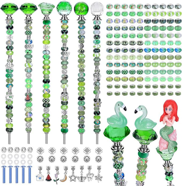 AIPRIDY 158 Pcs DIY Fairy Wand Garden Stakes Kit,Multiple Color Scheme European Beads Crystal Diamond Tops and 12 or 10 Inch Threaded Rods,Stainless Steel Stakes with Diamond Toppe (Peridot)