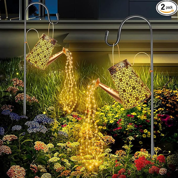 Forlivese 2PCS Solar Watering Can with Lights,Outdoor Decorations with Hanging Solar Garden Lights with Bracket Waterproof Watering Can Landscape Light for Patio Gardening Pathway 36LED