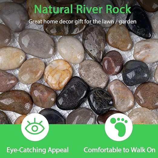 Qualdout River Rocks Stepping Stones Pavers Outdoor for Garden Walkway, Decorative Pebbles Polished Gravel for Backyard Lawn Patio Pathway Landscaping, Set of 6 (Roundness)