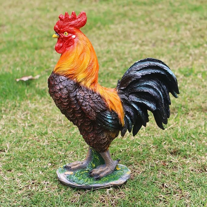 Rooster Garden Statue Decorations, Outdoor Sculpture Chicken Farm Animals Decoration, Chicken Gift Home Decor for Backyard Patio & Lawn Ornaments (Rooster)