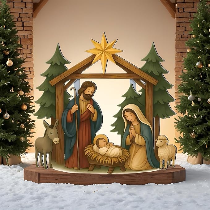 Cinnvoice Large Christmas Metal Yard Stakes Christmas Garden Stakes Waterproof Xmas Outdoor Yard Decor with Stake for Xmas Holiday Lawns Outdoor Decor(Nativity Scene)