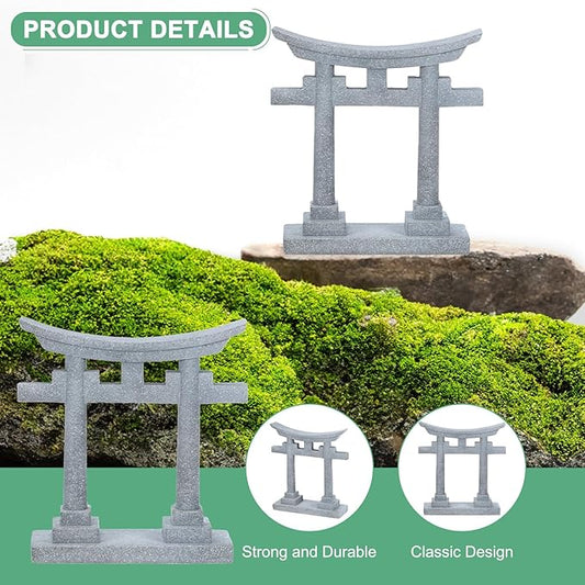 M METERXITY 5.6" H Miniature Torii Gate Ornaments with Plaque, Mini Chinese Gate Models Decorative Japanese Sandstone Tiny Home Landscape Accessories for Aquarium/Fish Tank/Garden Decor