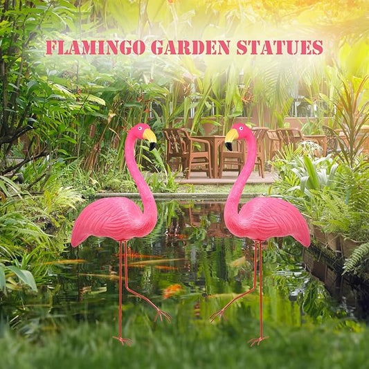 Galashield Pink Flamingo Yard Decorations Pack of 2 Flamingo Decor Ornaments for Outdoor Lawn and Garden