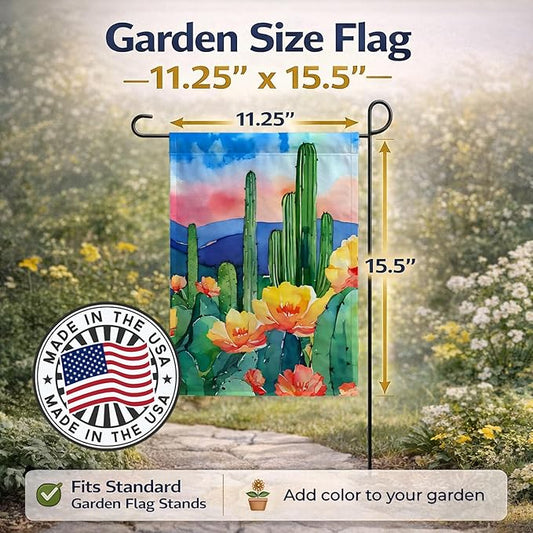 Caroline's Treasures Arizona Saguaro Cactus Blossom in Watercolor Garden Flag Mailbox Flag Decorative Yard Flag Banner Outside Patio Artwork Yard Flower Beds, Garden Size, Multicolor