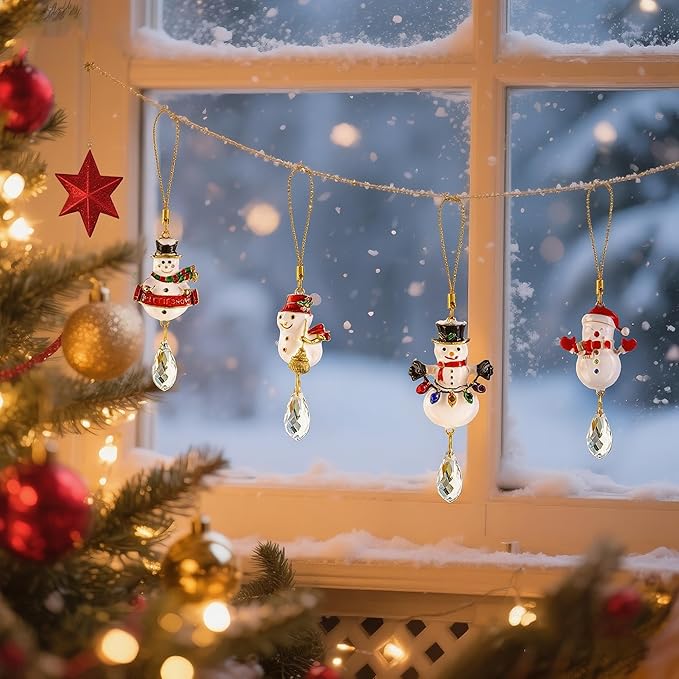 H&D HYALINE & DORA 4 Pcs Snowman Suncatcher Winter Snowman Hanging Suncatcher for Tree Hanging Crystal Crafts Holiday Decor Party Supplies