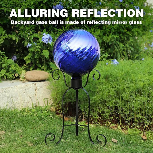 VCUTEKA Gazing Ball, Glass Mirror Polished Hollow Ball Reflective Garden Sphere, Gazing Globe for Home Garden Lawn Outdoor Ornament Yard Decorative, 10-Inch, Dark Blue