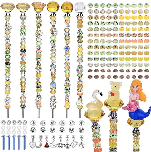 AIPRIDY 158 Pcs DIY Fairy Wand Garden Stakes Kit,Multiple Color Scheme European Beads Crystal Diamond Tops and 12 or 10 Inch Threaded Rods,Stainless Steel Stakes with Diamond Toppe (Lenmon)