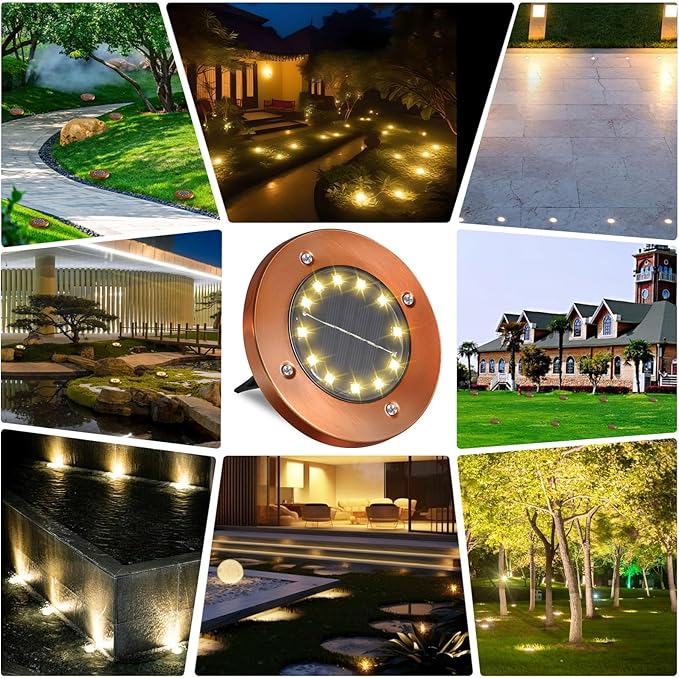 JKIMK Solar Ground Lights Outdoor Waterproof Flat Garden Solar Disk Lights Floor 12 LED 12 Pack for Garden Patio Pathway Landscape Driveway Yard Path Decor