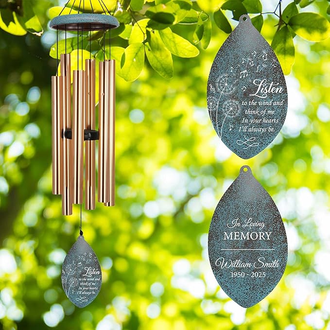 ASTARIN Custom Memorial Wind Chimes, Three Colors Personalized Sympathy Wind Chime for Loss Lover, Commemorative Wind Chime Deep Tone for Condolences/Funeral, Produced in USA