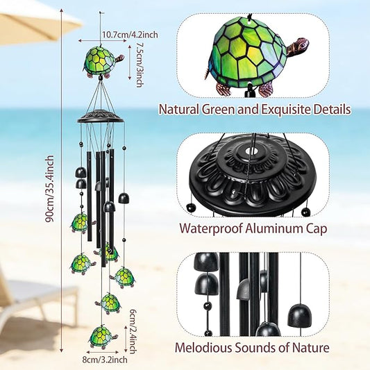 Turtle Wind Chime for Outside, 35.4inch Watercolor Turtle Wind Chime with Aluminum Tubes and Turtle Bell Indoor Garden Yard Patio House Porch Decor, Satisfied Gifts for Grandma Mom Parents