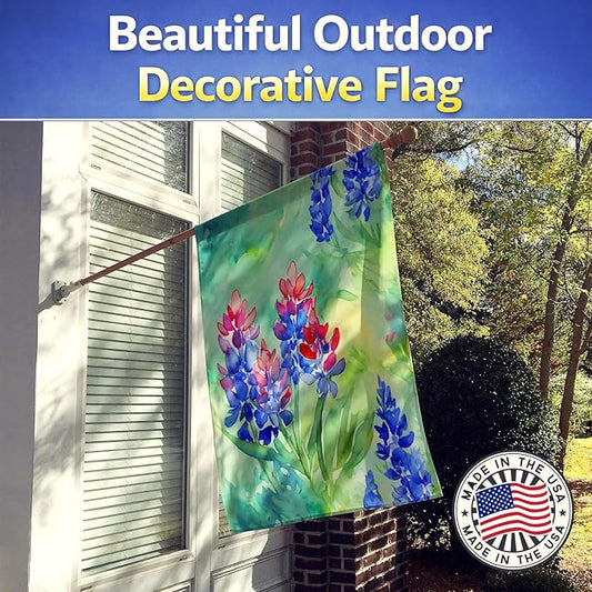 Caroline's Treasures Texas Bluebonnets in Watercolor House Flag Large Porch Sleeve Pole Decorative Outside Yard Banner Artwork Wall Hanging, Polyester, House Size, Multicolor