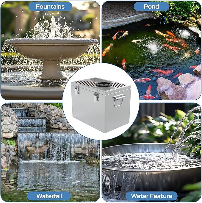 Stainless Steel Pond Filter Box with 3-Stage Filtration, Includes Filter Sponges, Ceramic Rings & Bio-Balls, Fish Pond Filter for Outdoor Ponds, Garden, Waterfall, Fountain & Water Feature