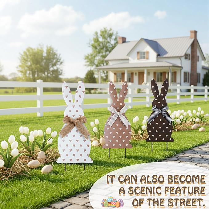 Frienda 3 Pack Metal Easter Bunny Yard Signs Outdoor Decoration 14inch Easter Decorative Garden Stakes Rustic Farmhouse Holiday Decor for Spring Home Pathway Walkway Front Yard Lawn Party Supplies