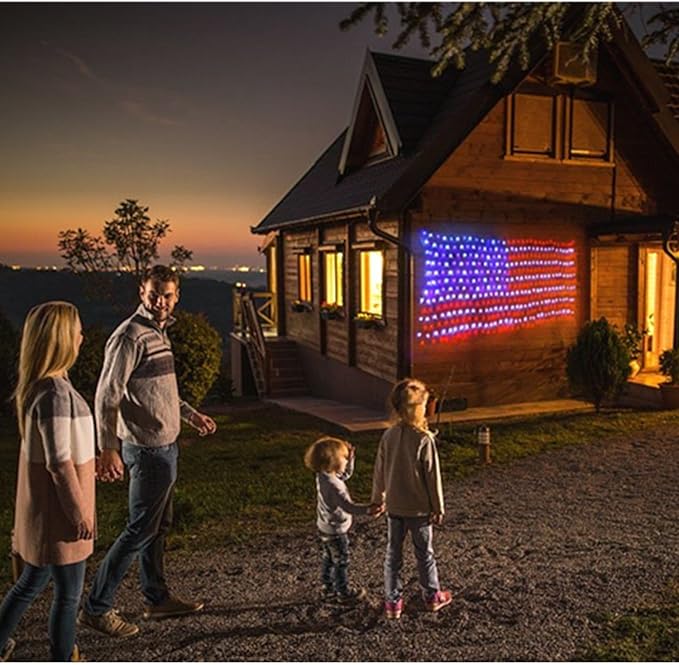 Decute American LED Flag Net Lights - 420 LED 4th of July Decorations Outdoor Lighted Flag String Lights of The United States for Memorial Day Yard Garden Festival Holiday Party