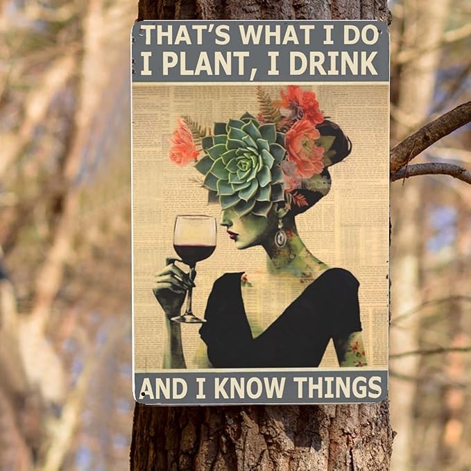 Vintage Metal Sign - Hippie That's What I Do - Wall Decor with Funny Garden Design & Retro Boho Style - Great Gift for Wine Lovers, Gardeners & Coffee Enthusiasts - 8x12 inches