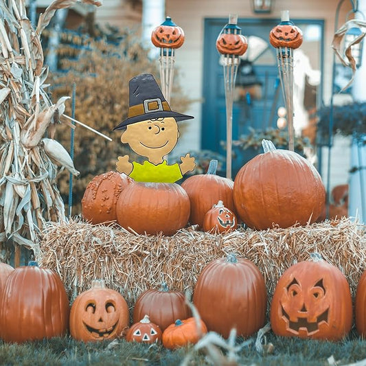 PRODUCTWORKS Peanuts Pumkin Press-in Icon Metal Stake Halloween Harvest Decor Porch Decorating Indoor Outdoor (Thanksgiving Charlie Brown)