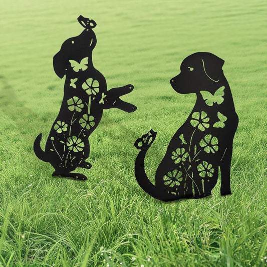 Metal Dogs Statues Garden Outside Black Puppy Decorative Garden Silhouette Stakes Steel Dog Yard Decor for Dog Lovers
