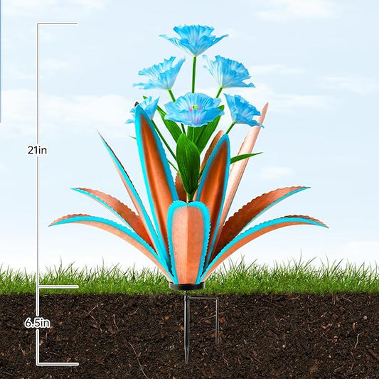 TOMBABY Huge Metal Agave Plants Outdoor Decoration Outdoor Garden Decorated with Flowers Mexican Yard Art Plant Garden Gift (Blue 2 Pack)