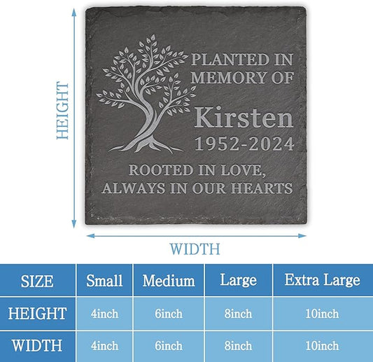 Memorial Garden Stone, Memorial Stone, Personalized Memorial Gifts, Sympathy Gifts for Loss of Loved One, Bereavement Gifts for Loss of Father Mother - Rooted in Love - Square