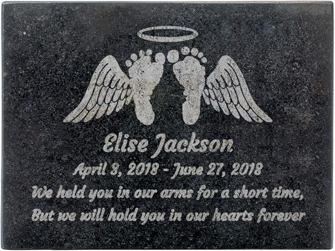PlaqueMaker Black Granite Memorial Headstone Or Garden Memorial for Lost Infant or Child - Include You Personalized Text. Can be Used as a Sympathy Gift, Garden Stone or Grave Maker (6 x 8 x 0.4)