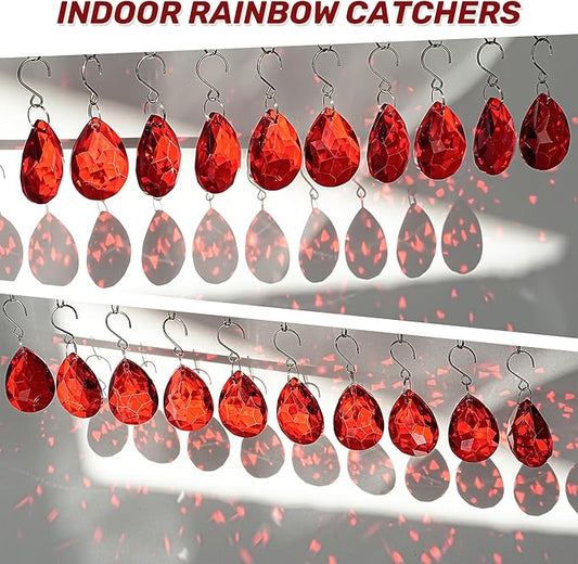 H&D HYALINE & DORA 10pcs Bauhinia Crystal Suncatcher Prisms Chandelier Beads Replacement 38mm Hanging Crystals Ornament Pendant for Window Wedding Party Decor,Red