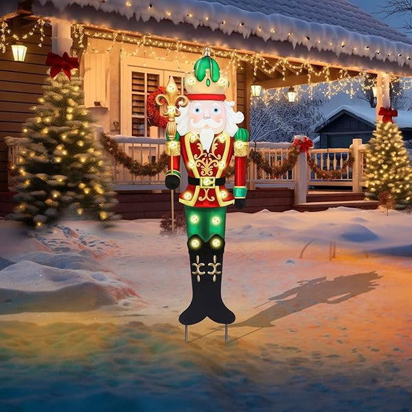 WONDER GARDEN Christmas Metal Yard Stakes, Lighted Nutcracker Soldier, Outdoor Christmas Decorations for Lawn Party Outside