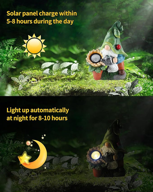 iStatue Large Solar Garden Gnome Figurines Lights - 12 in Tall Hand-Painted Statue for Outdoor Patio Decor, Lawn Ornaments, Yard and Balcony Housewarming Gifts (12'' Gnome)