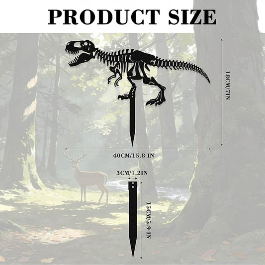 Metal Dinosaur Skeleton Garden Stake – Outdoor Dinosaur Fossil Statue for Yard and Garden Decor, Black Iron Decorative Lawn & Patio Stake