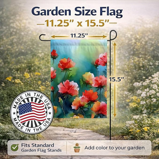 Caroline's Treasures Ohio Scarlet Carnations in Watercolor Garden Flag Mailbox Flag Decorative Yard Flag Banner Outside Patio Artwork Yard Flower Beds, Garden Size, Multicolor