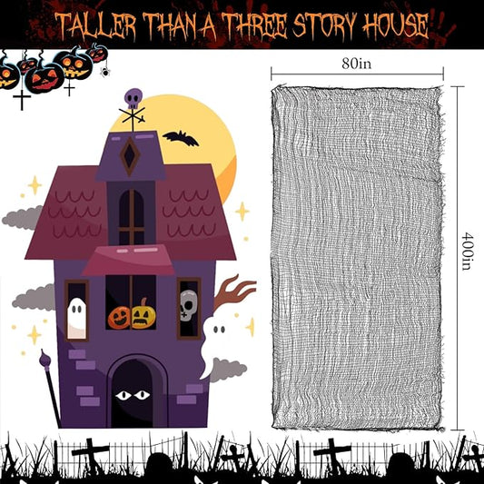 80 x 400 Halloween Decorations Creepy Cloth Indoor Outdoor, Scary Gauze Halloween Party Decorations, Spooky Home Decor Supplies for Table Tree Garden Doorway Haunted House Yard Skeleton (1PCS Black)