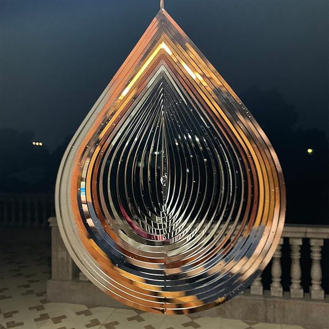 Wind Spinner 3D Water Droplets Shape Highly Reflective Stainless Steel Metal Outdoor Garden Decor, Decorations to Scare Away Yard Birds 12 inch, Gifts for Women Mom Dad
